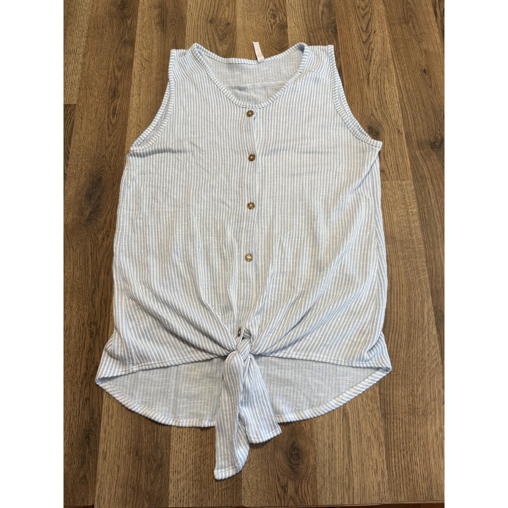 Hanger 55 Tank Top Women Medium Blue Women Striped Front Tie Excellent